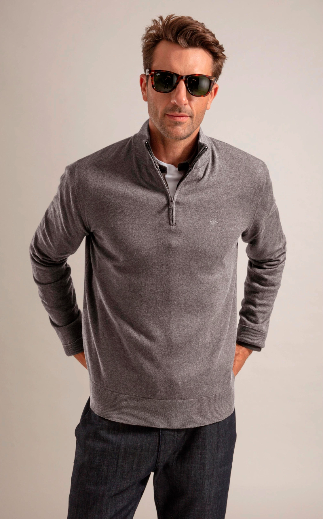 Tricot Kevin Zíper Cotton Cashmere Marrom Mescla